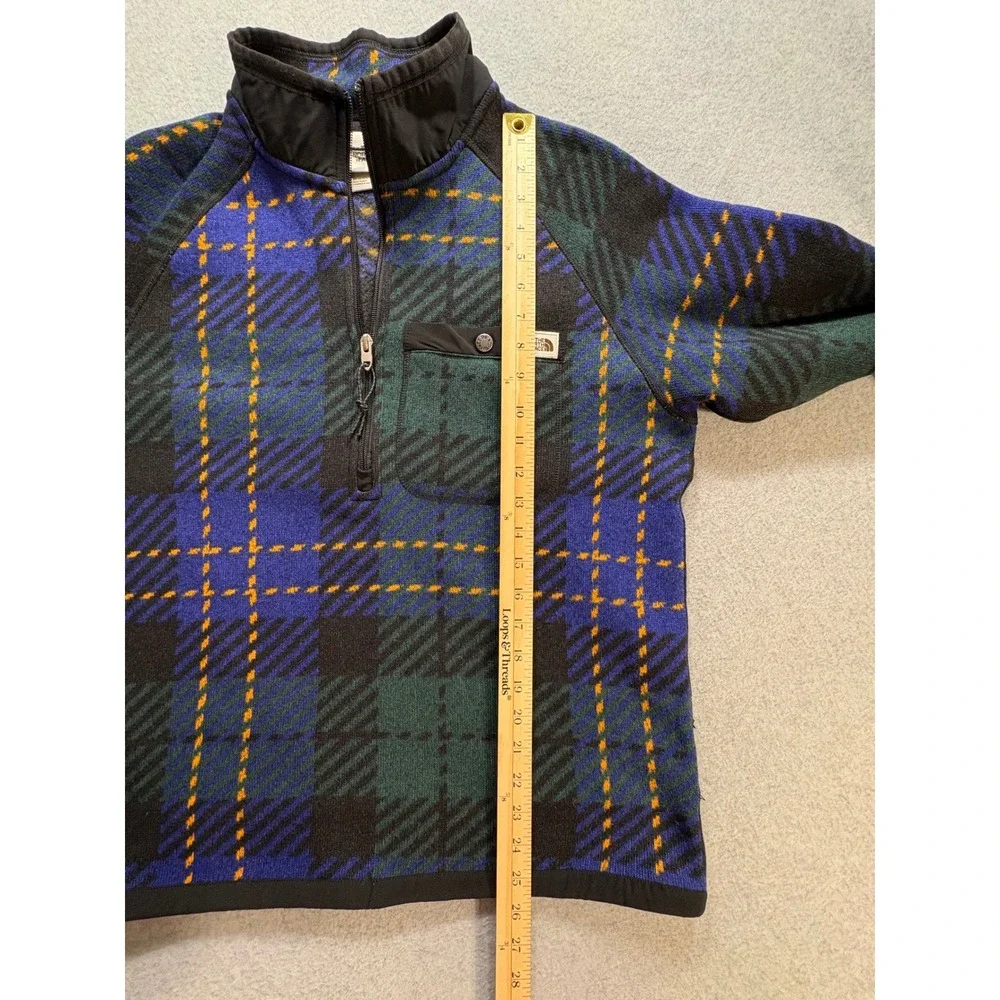 The North Face Mens Plaid Fleece Quarter Zip Pullover Blue Green NF0A7WR8 FA22 M